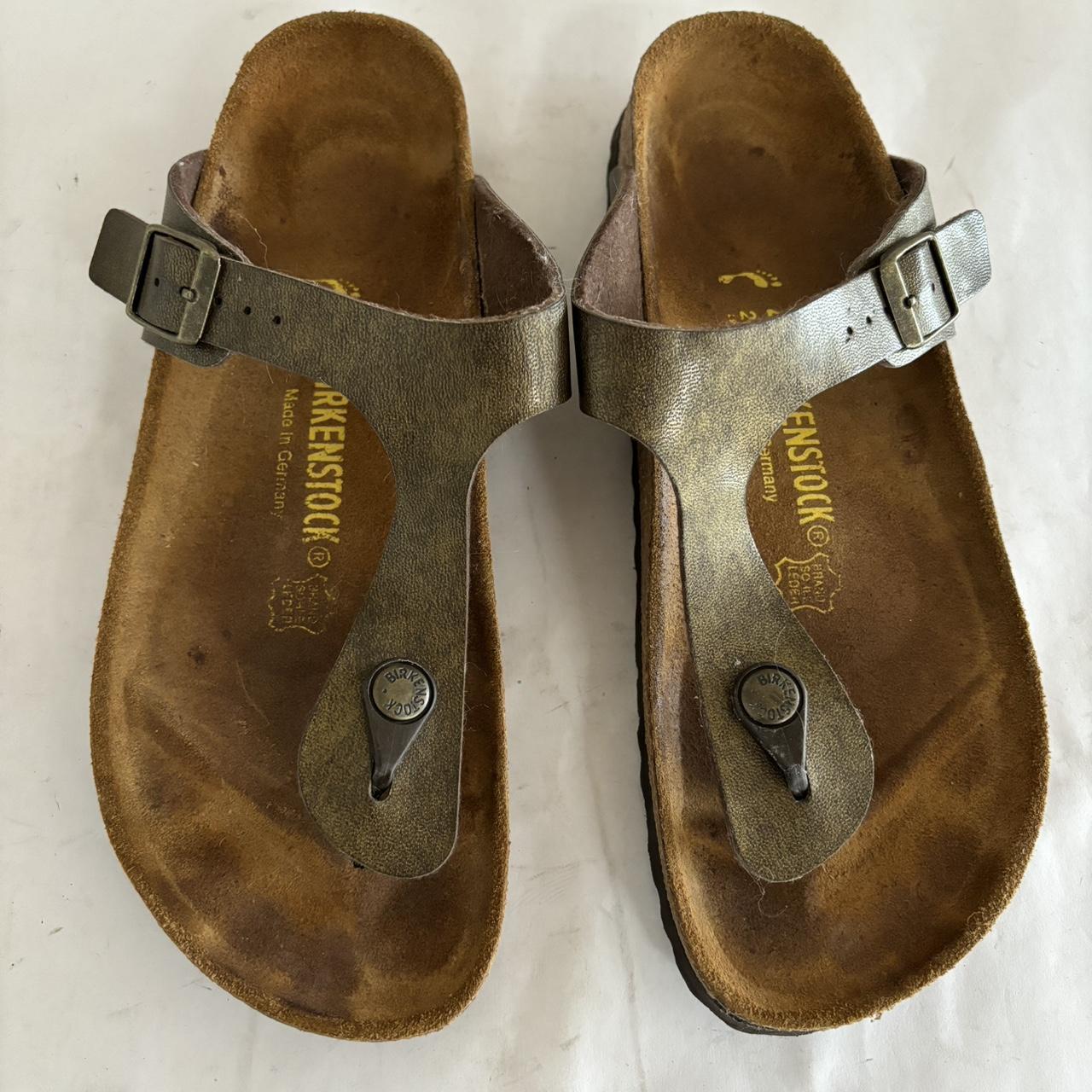 Birkenstock Gizeh Golden brown leather Size 40 US W... - Depop