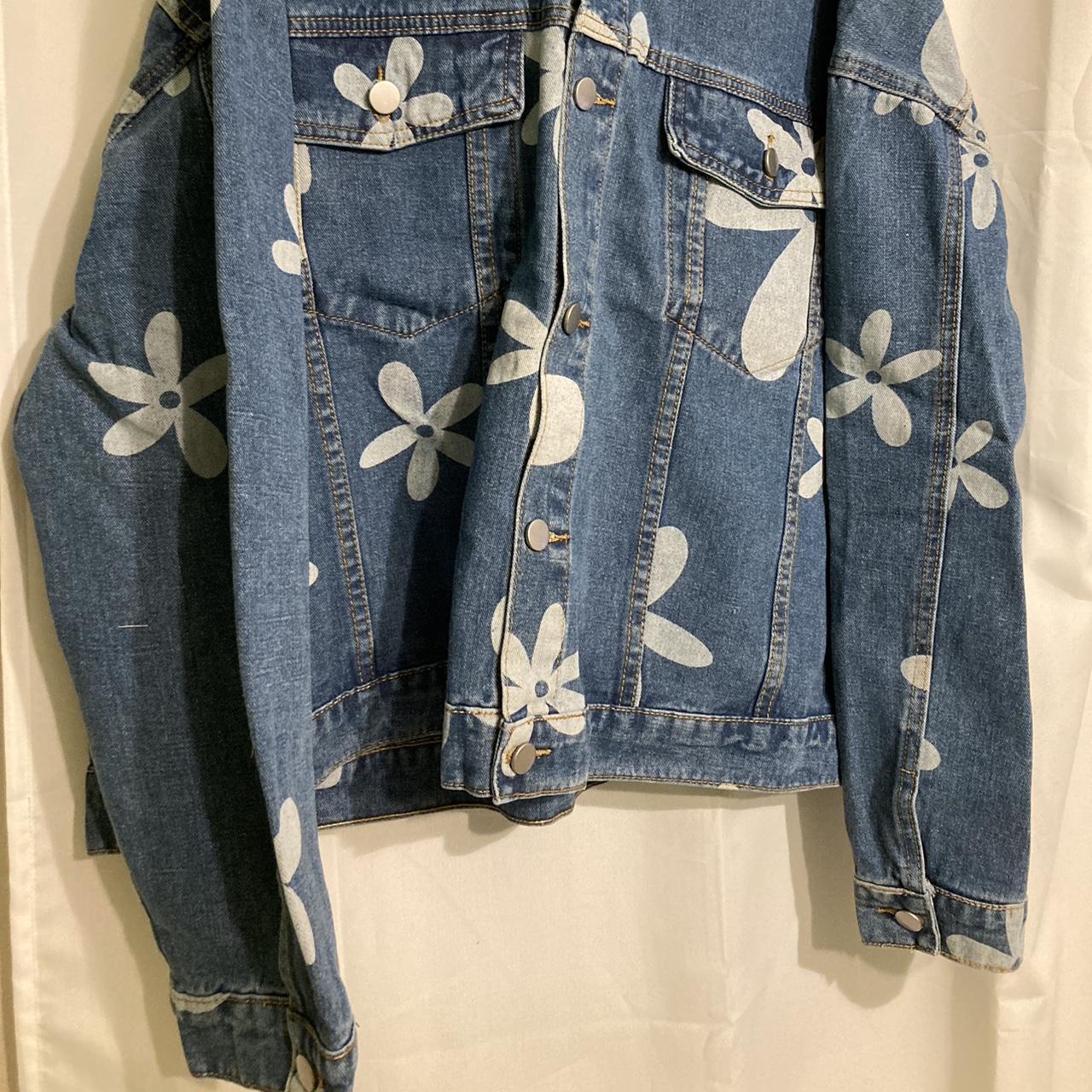 oversized flower jean jacket :) never worn!! this... - Depop