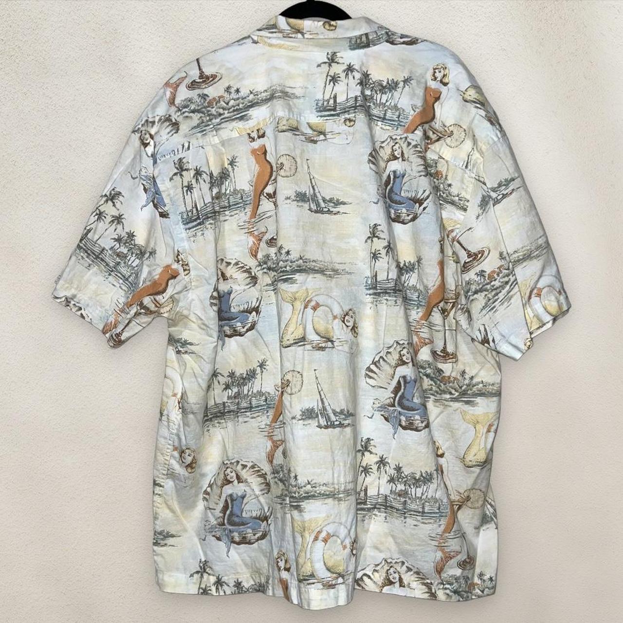 Vintage Mermaid Print Button Up Shirt Short Sleeve - Depop