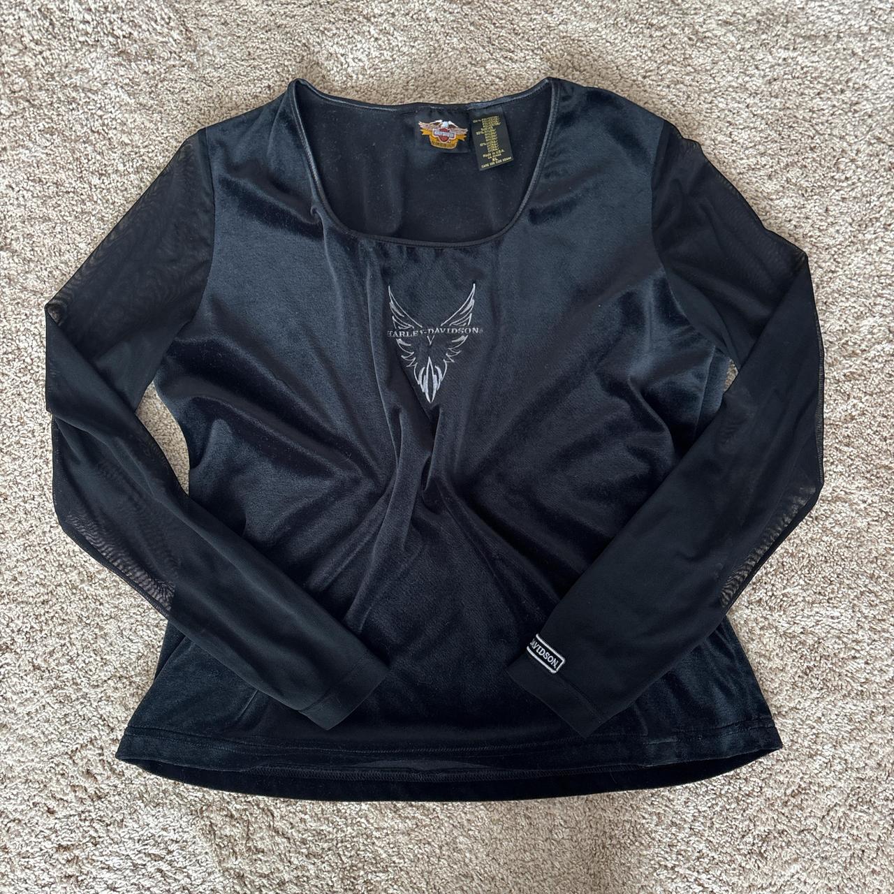 Vintage Harley Davidson Black Velvet Long Sleeve Top Depop