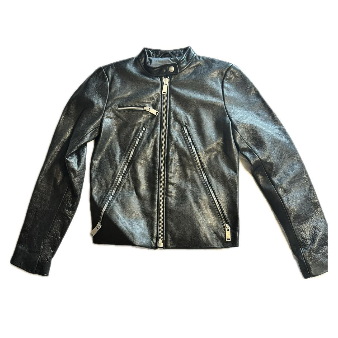 Gap leather racer jacket Size xs Worn twice, mint... - Depop