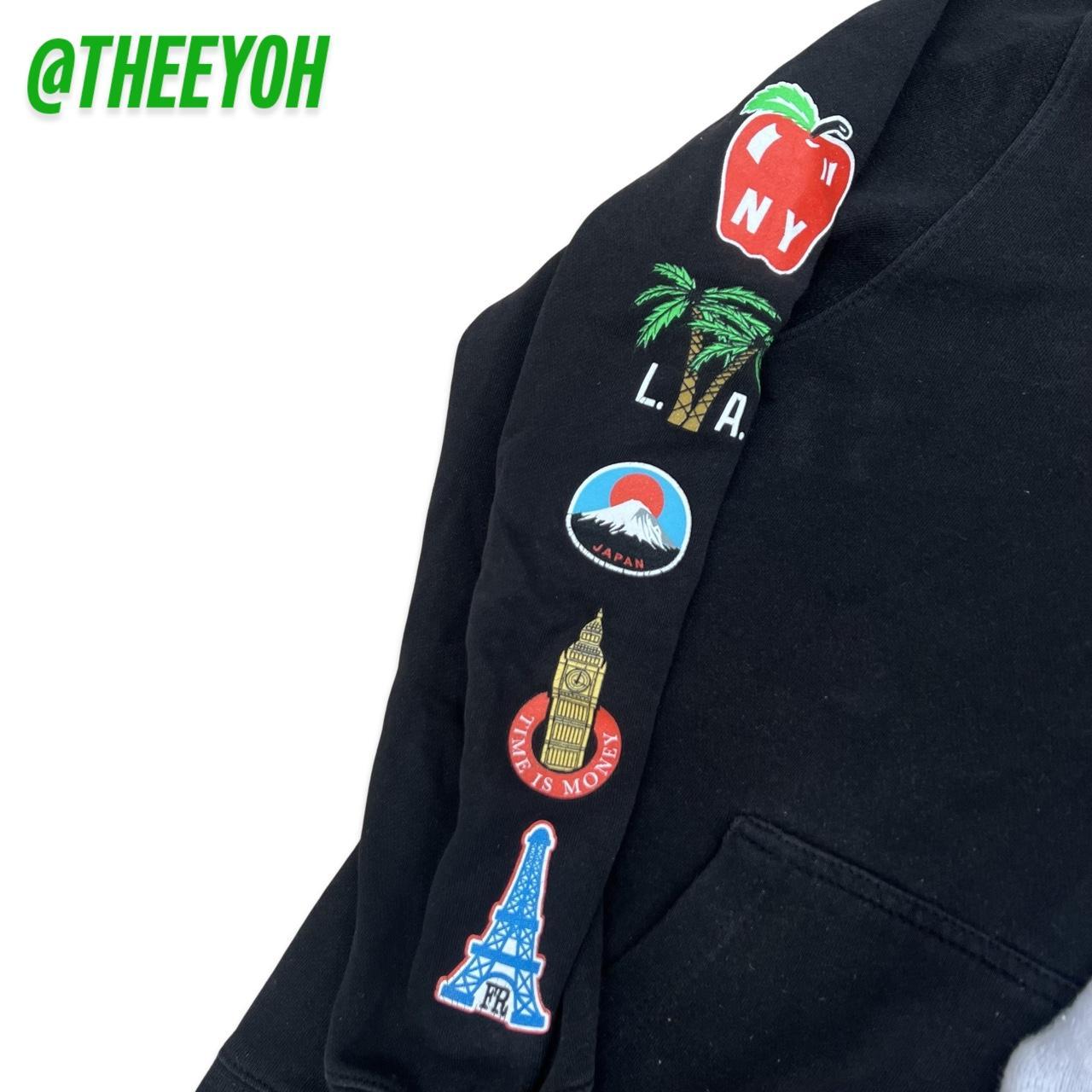 - Stussy world tour hoodie in black with a white... - Depop