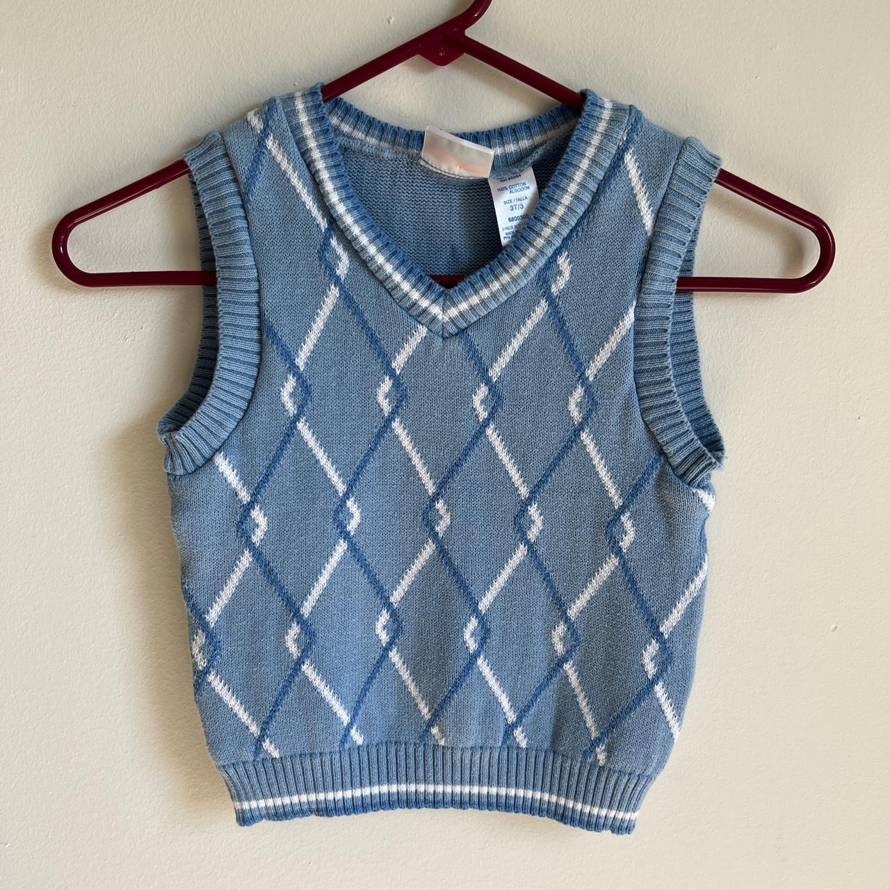 Blue and white argyle pattern cropped knit sweater | Depop