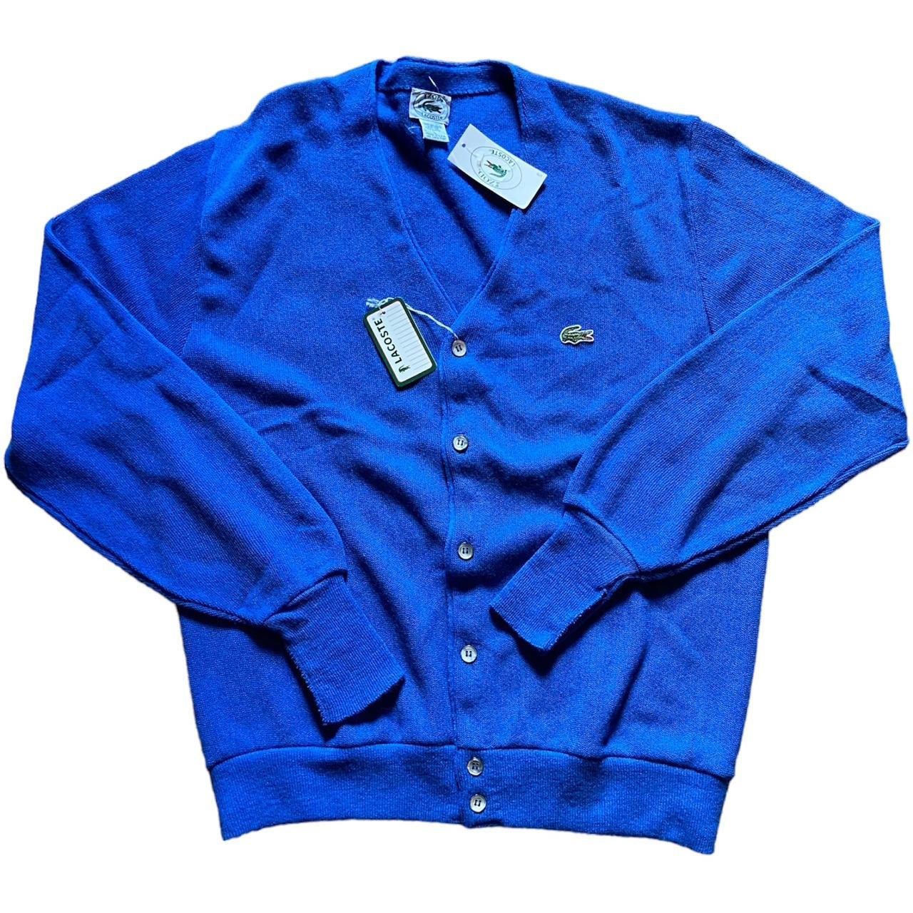 Vintage 80s IZOD Lacoste Blue button up sweater... - Depop
