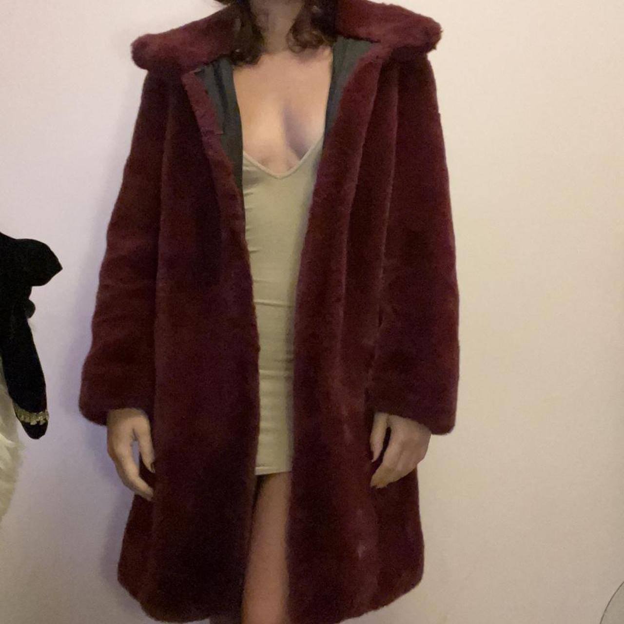 Mango fur coat Burgundy faux fur Size S 90s... Depop