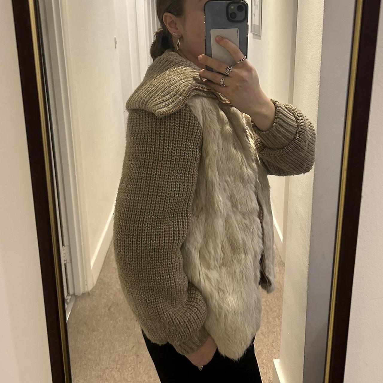 REAL CONEY FUR COAT!!! Real fur jacket with knitted... Depop