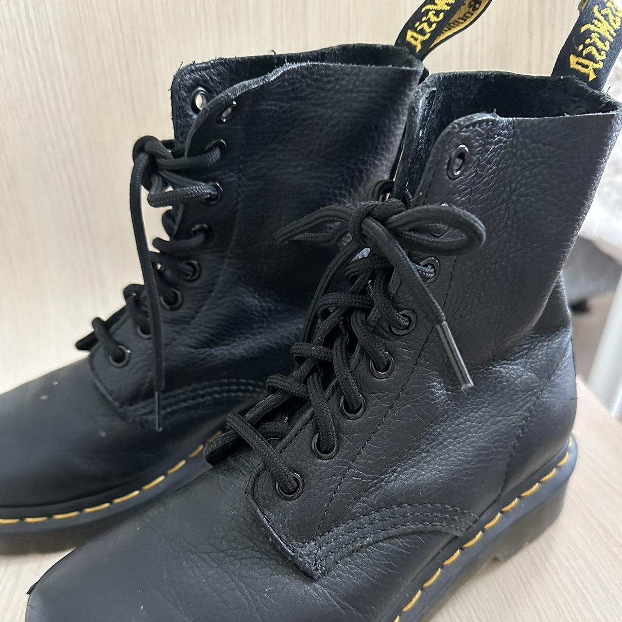 Dr.Marten black leather combat boots, size US... - Depop