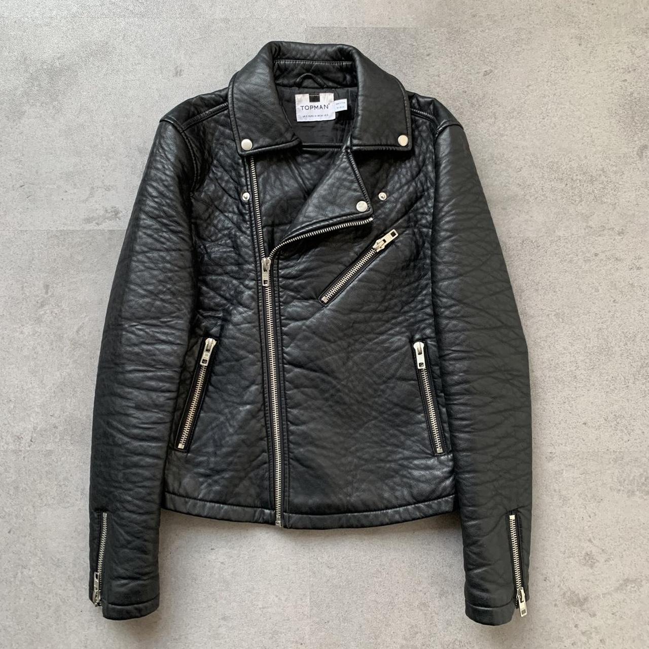 Topman black biker jacket 🏍 Faux leather Slim... - Depop