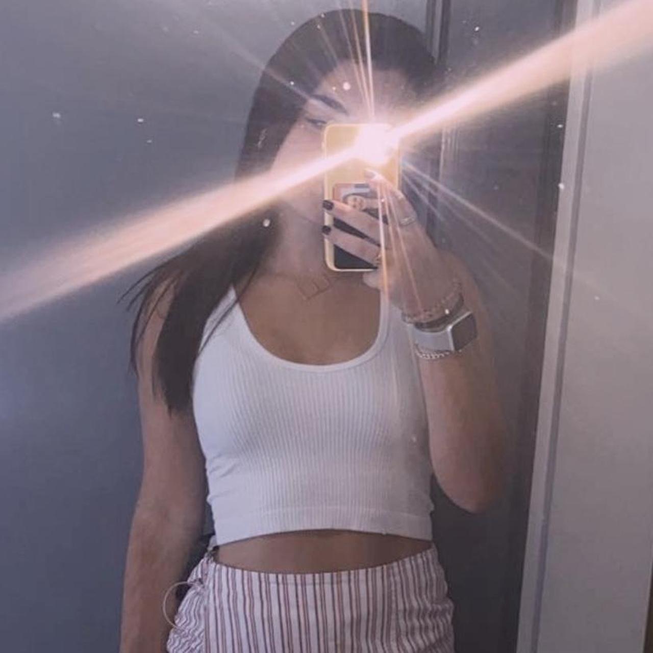 Size M white ribbed tank #tank #tanktop #shirt #top... - Depop