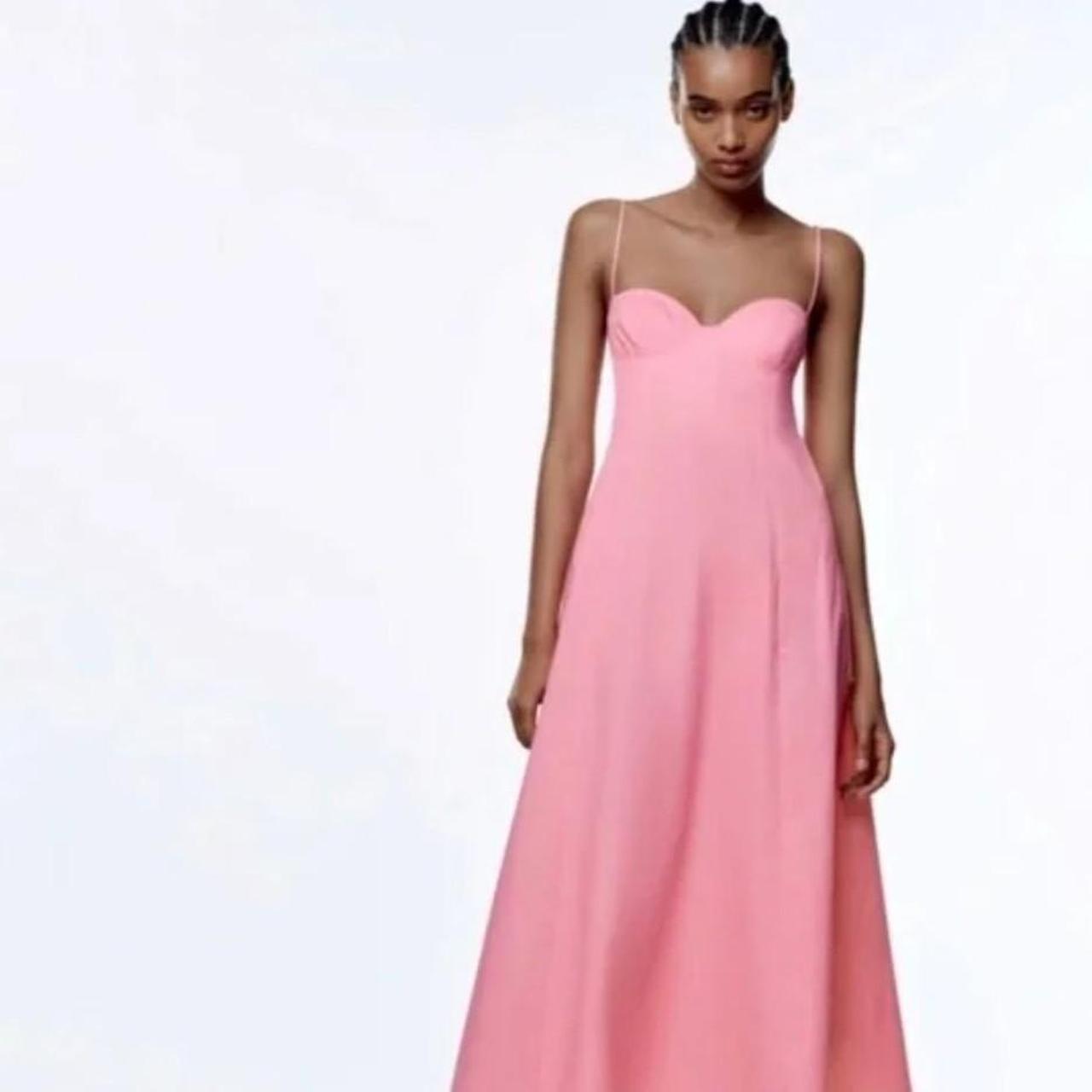BNWT Zara Poplin Midi Dress in Pink in XL (size 12)... Depop