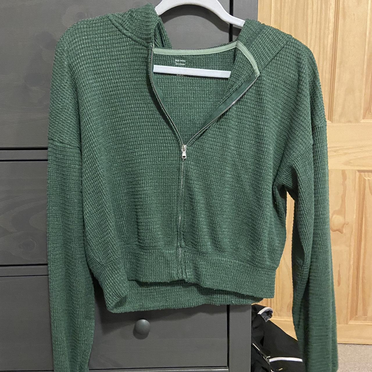 Green Gilly Hicks crop waffle zip up, worn once,... - Depop