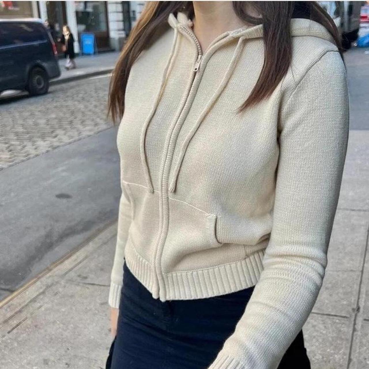Brandy Melville cream knit zip up hoodie/cardigan. | Depop