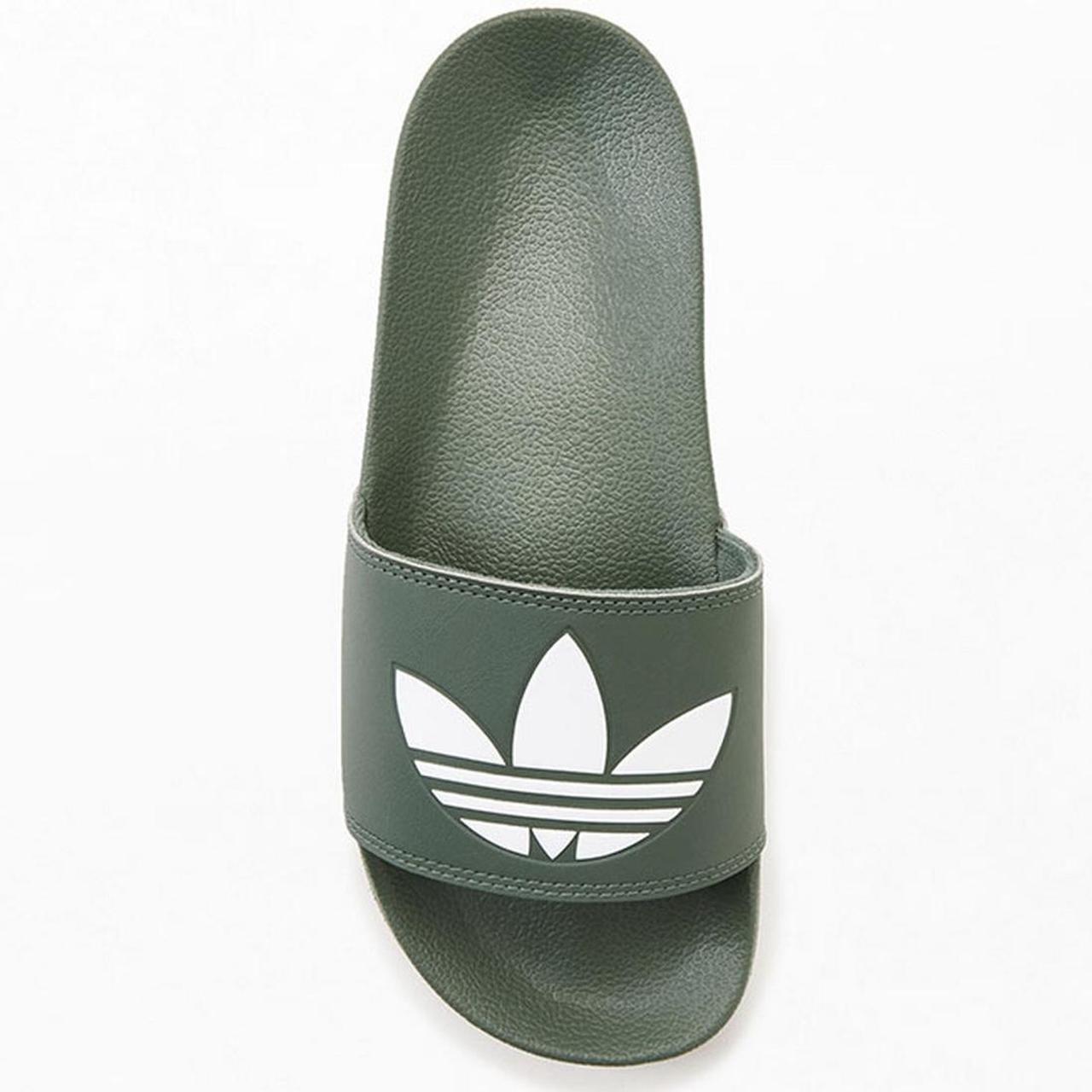 Army/ olive green Adidas slides. Never worn, W6,... - Depop