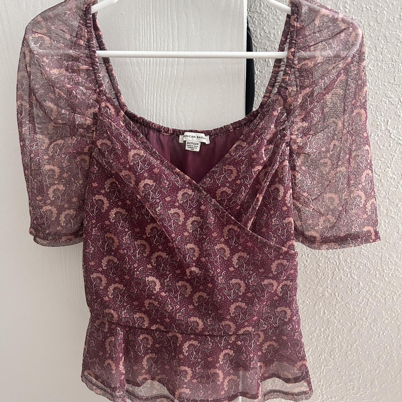 American eagle Maroon paisley top with sheet fabric... - Depop