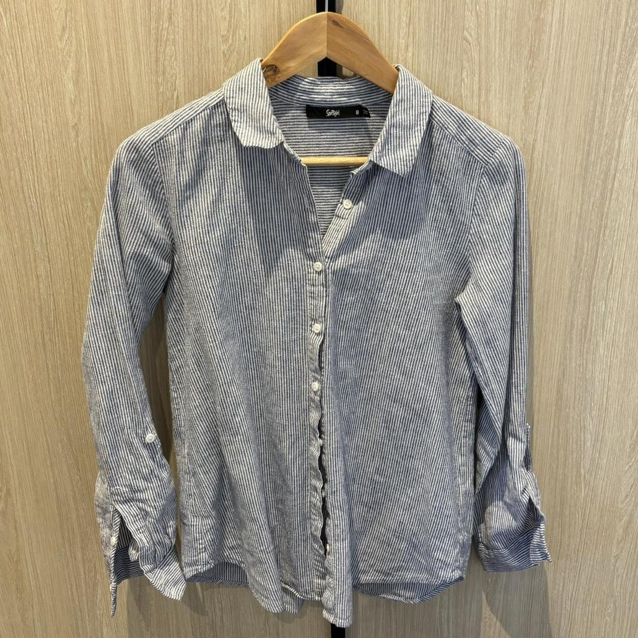 Sportsgirl Linen Blue & White Shirt Size 8 - Depop