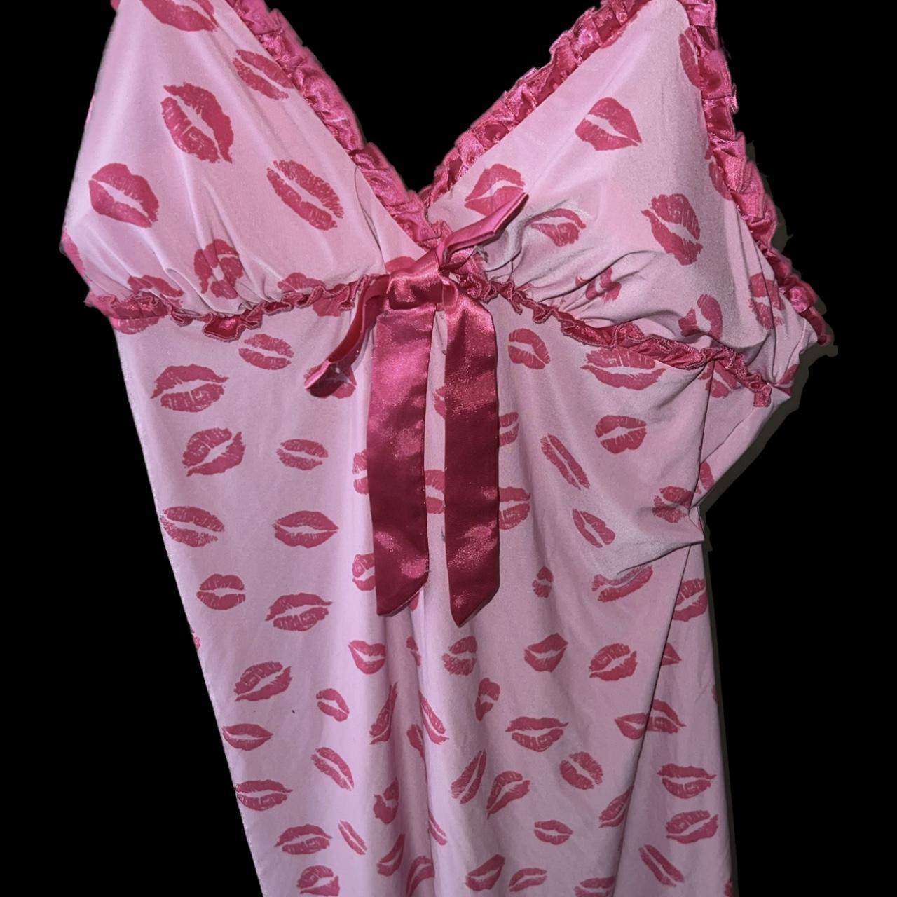 Cutest 2 strap Y2K hot pink slip dress with kisses... - Depop