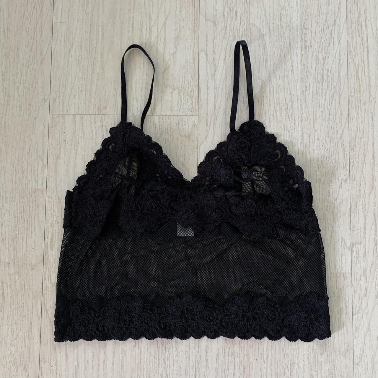 Early 2000s y2k black lace and sheer mesh cropped - Depop