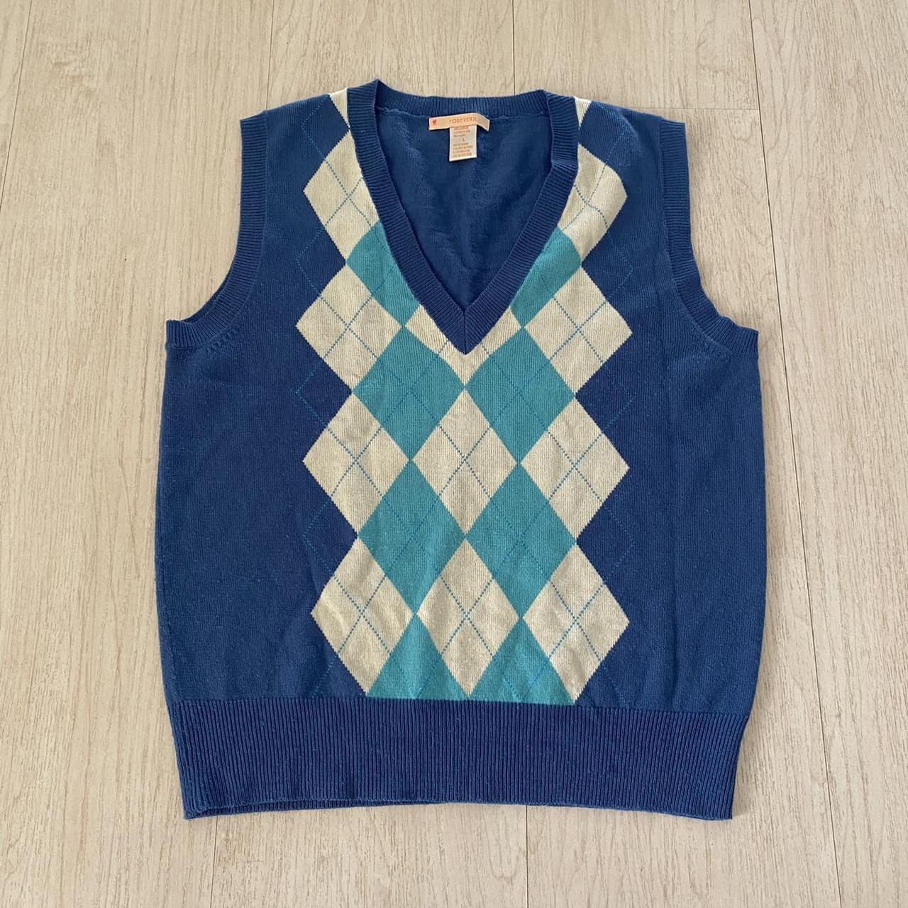 Vintage y2k Mens sleeveless Jersey with argyle - Depop