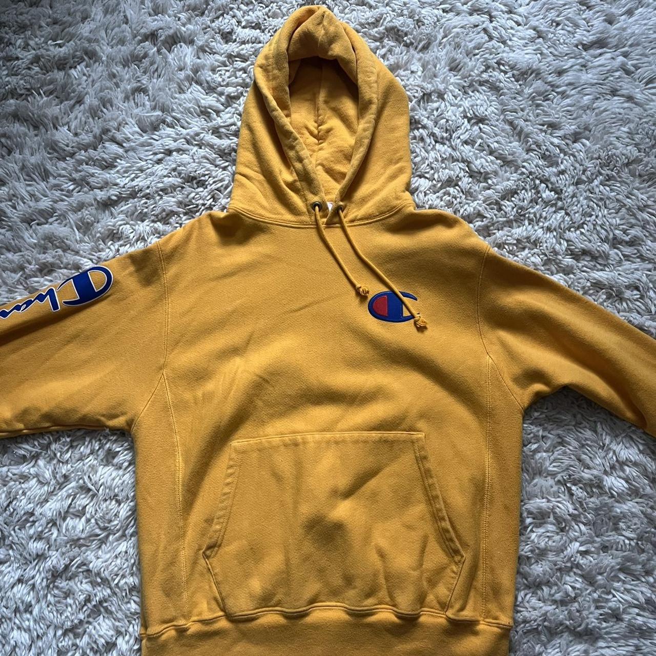 Champion Men's Yellow Hoodie | Depop