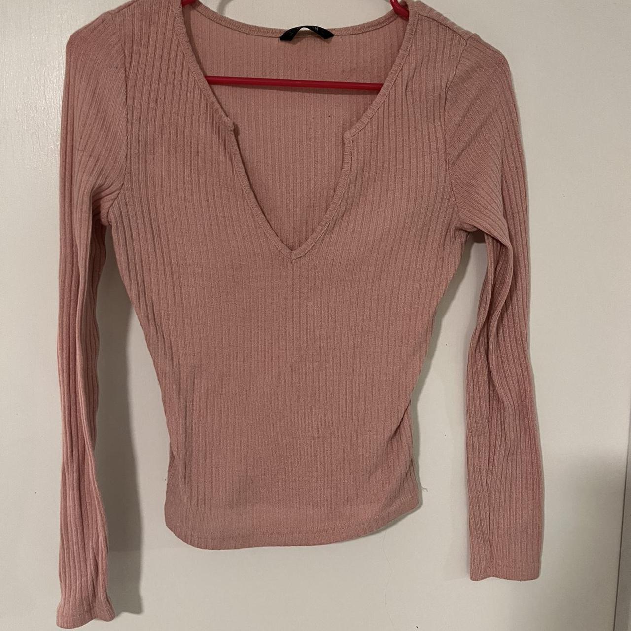 light pink shein long sleeve top vneck, size womens... - Depop