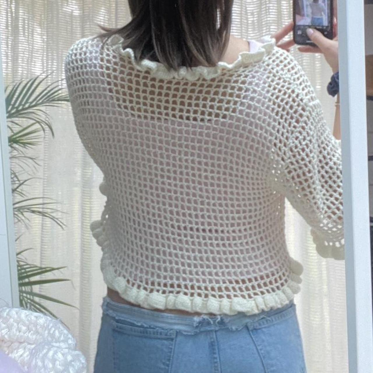 Pretty crochet white / cream knitted cardigan... - Depop