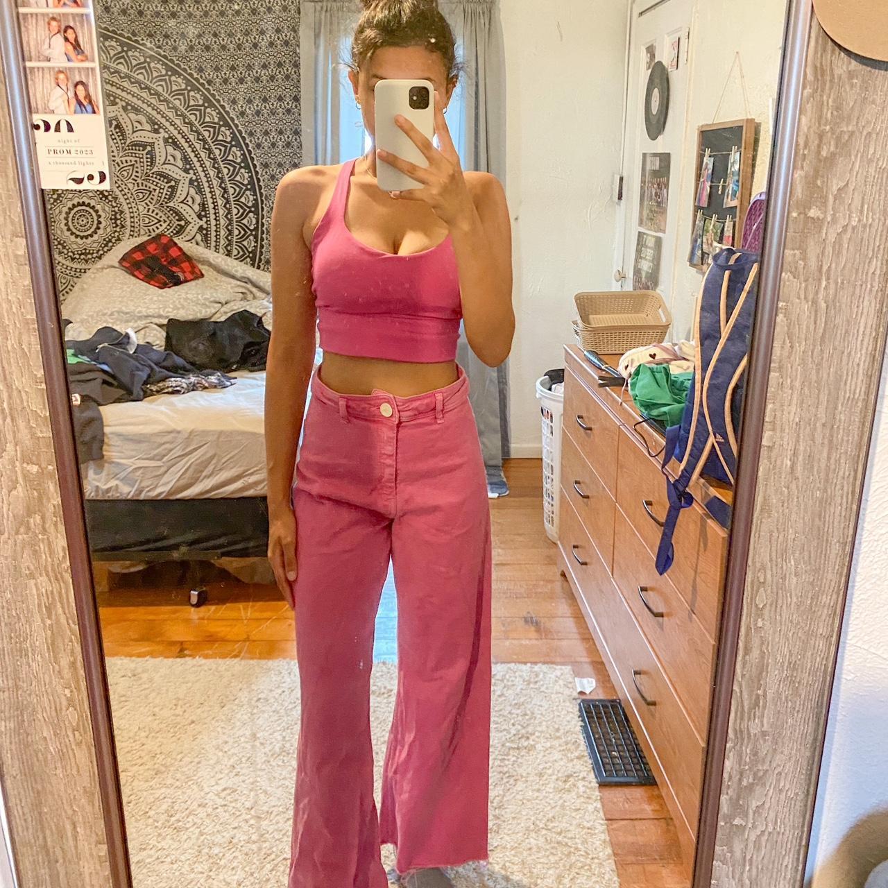 Pink zara-wide-leg-jeans - Depop