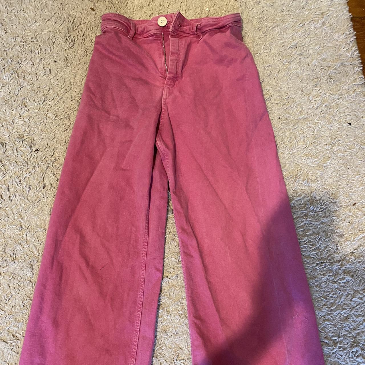 pink zara wide leg jeans! size: 6 (s/m) us... - Depop