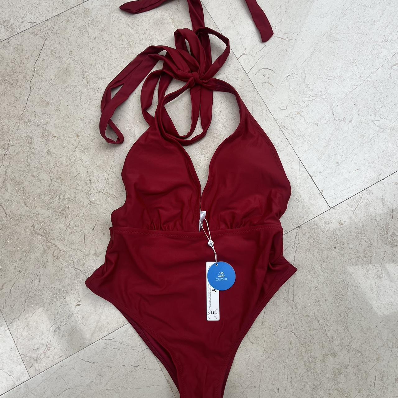 Brand New With Tags Cupshe Dark Red Swim Suit Depop