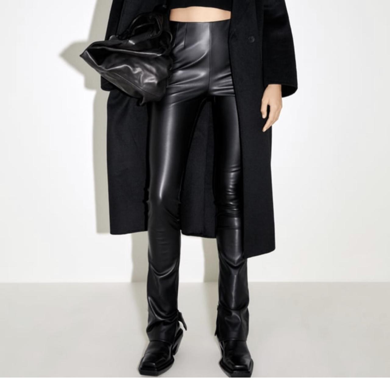 Zara extra long faux leather leggings with split... Depop