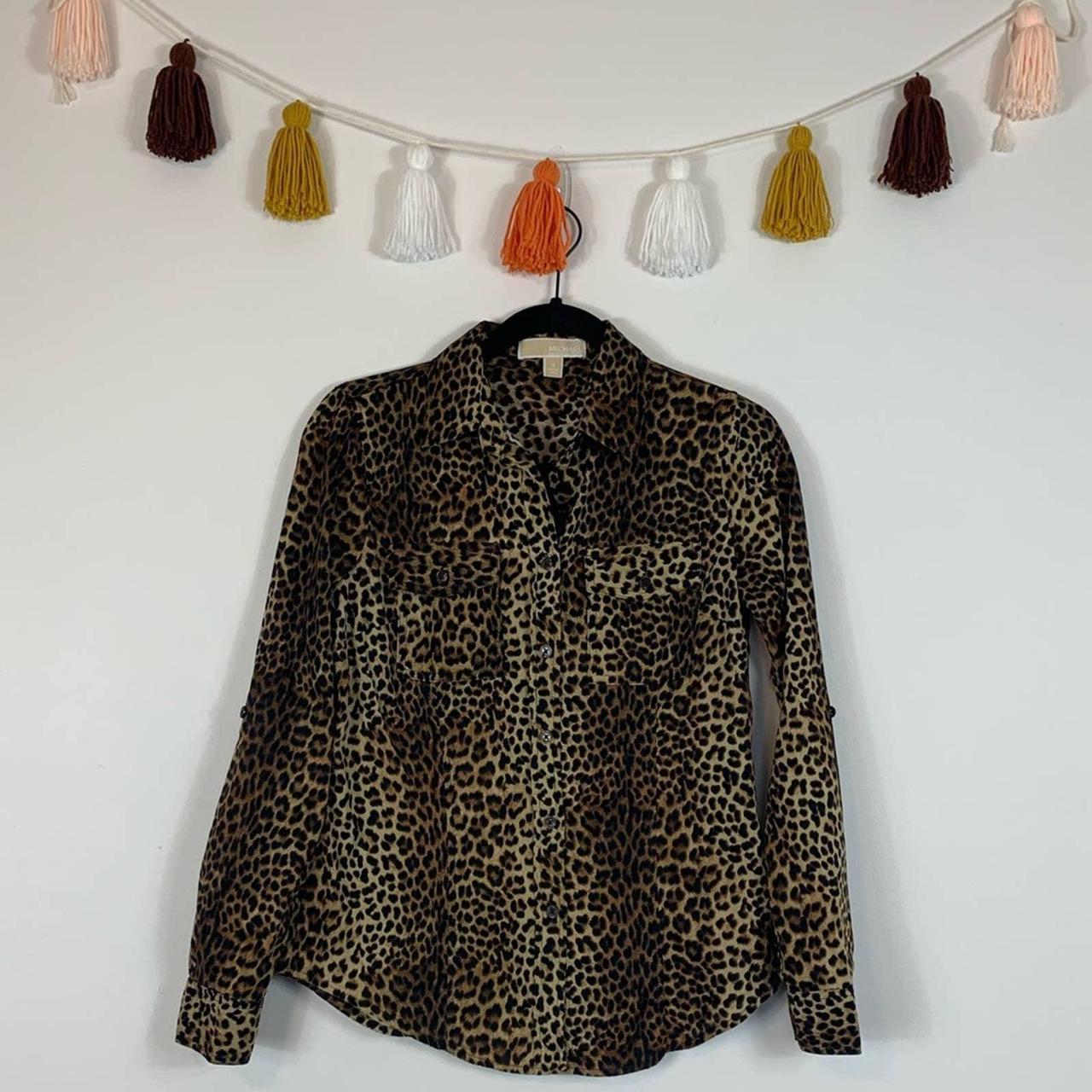 Michael Kors Leopard Print Button-Down Blouse... - Depop