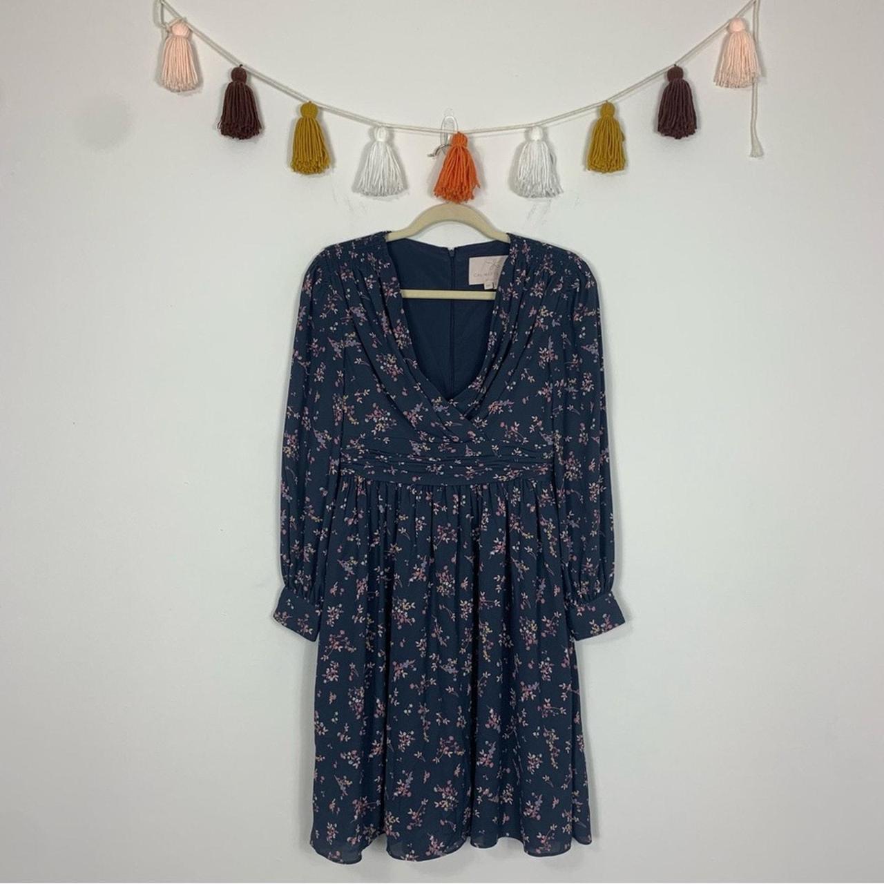 Gal Meets Glam Kelsey Long Sleeve Blue Floral Dress