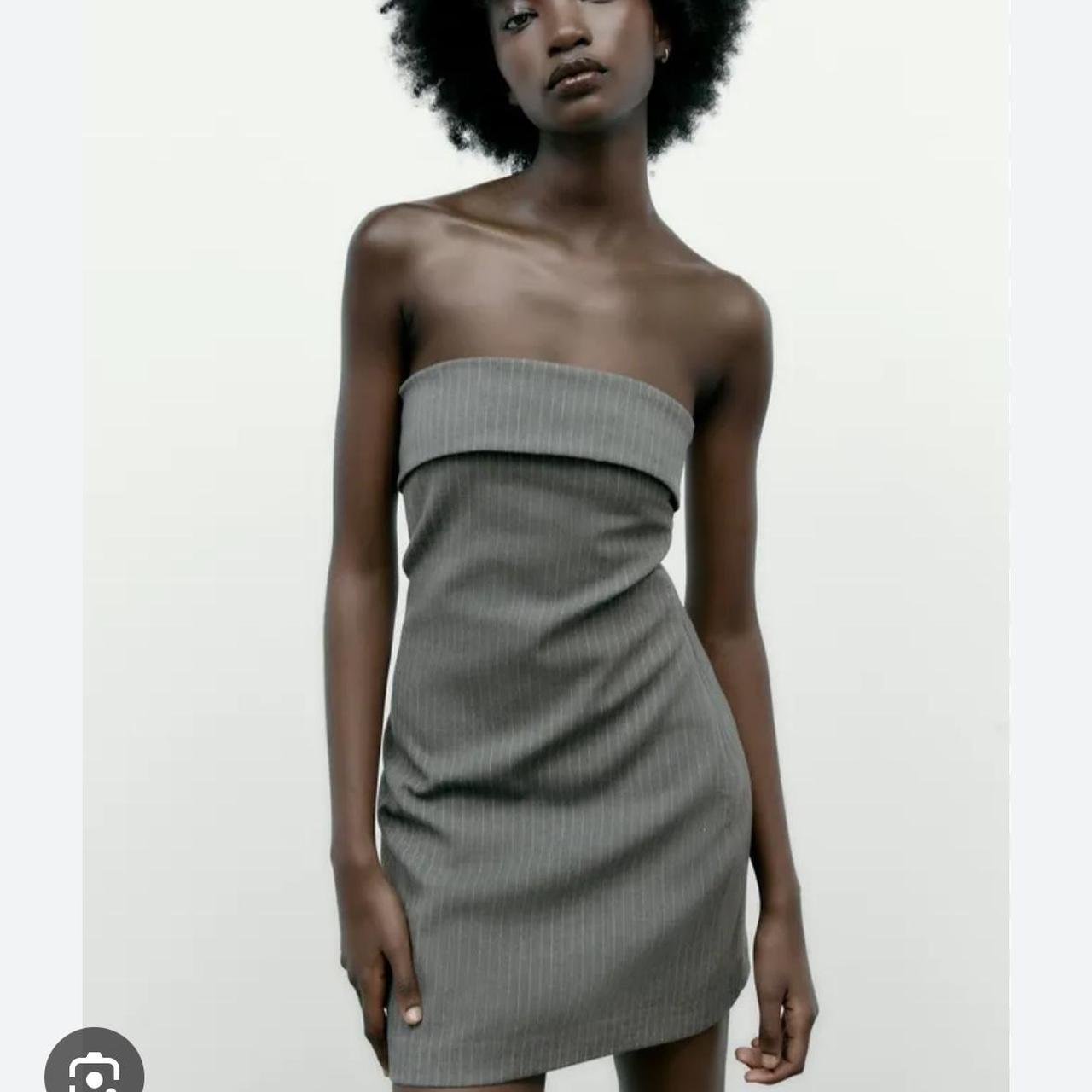 Zara grey pinstripe dress XS RRP £32.99 90s style... - Depop