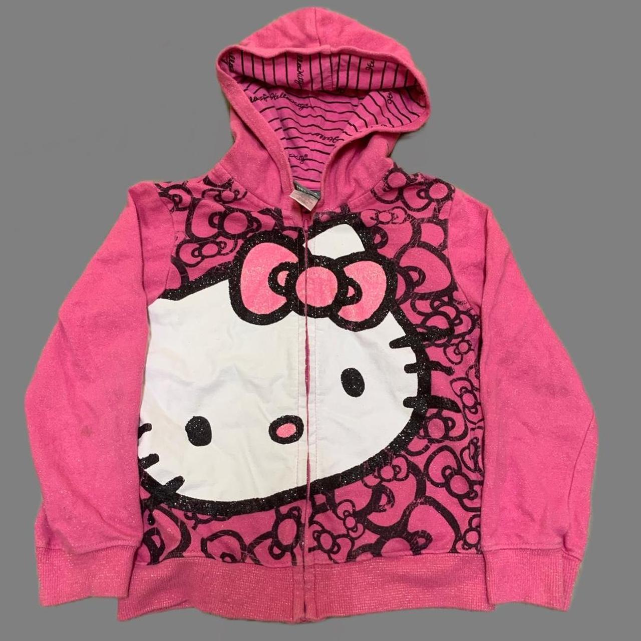 y2k Grunge Big Face Hello Kitty Sparkle Zip-up... - Depop