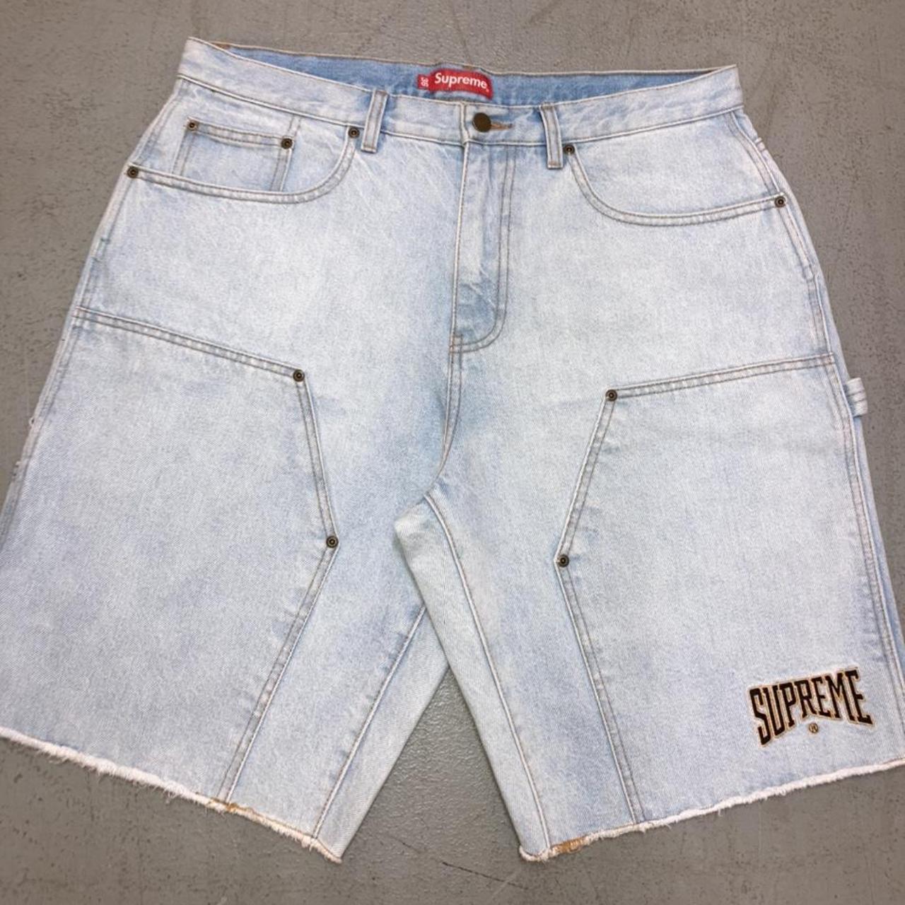 CRAZY SUPREME DOUBLE KNEE JORTS LIGHT WASH - Depop