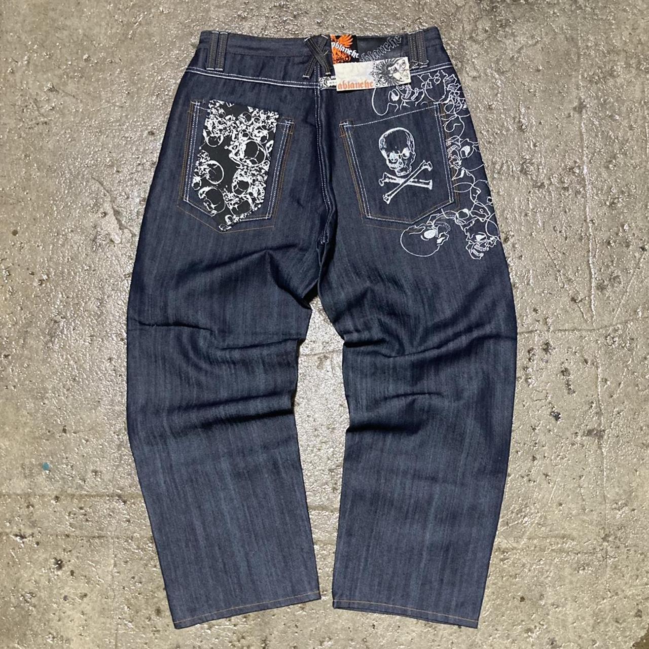 Crazy Vintage Y2K Baggy Ablanche SKULL Jeans... - Depop