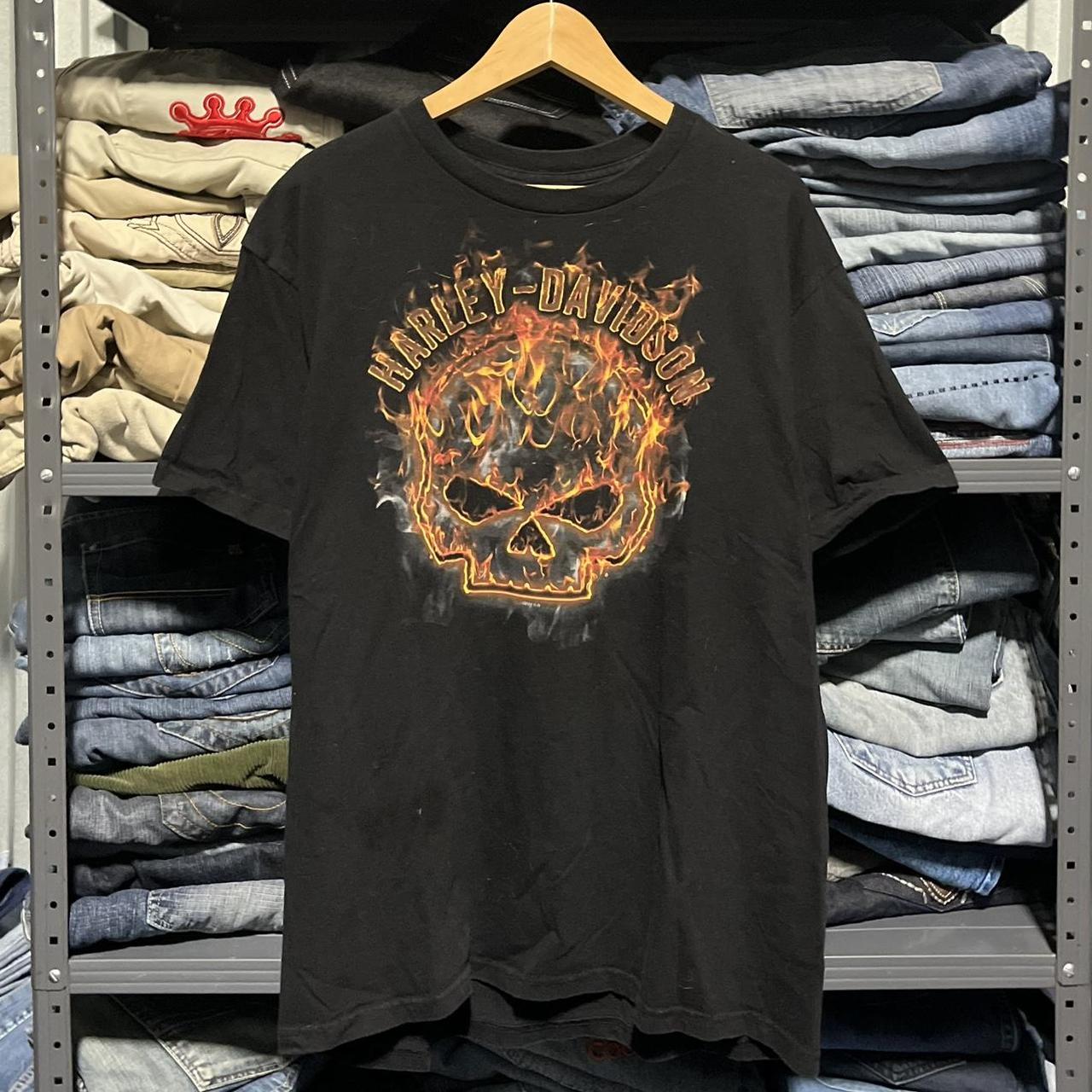 Crazy Vintage Y2K Harley Davidson Tee Shirt Flames... - Depop