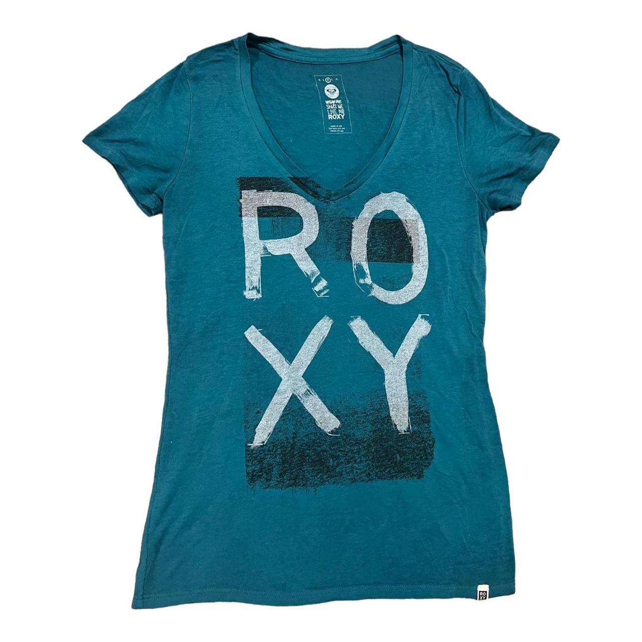 | roxy | Vintage Teal V-Neck ROXY Short Sleeve... - Depop