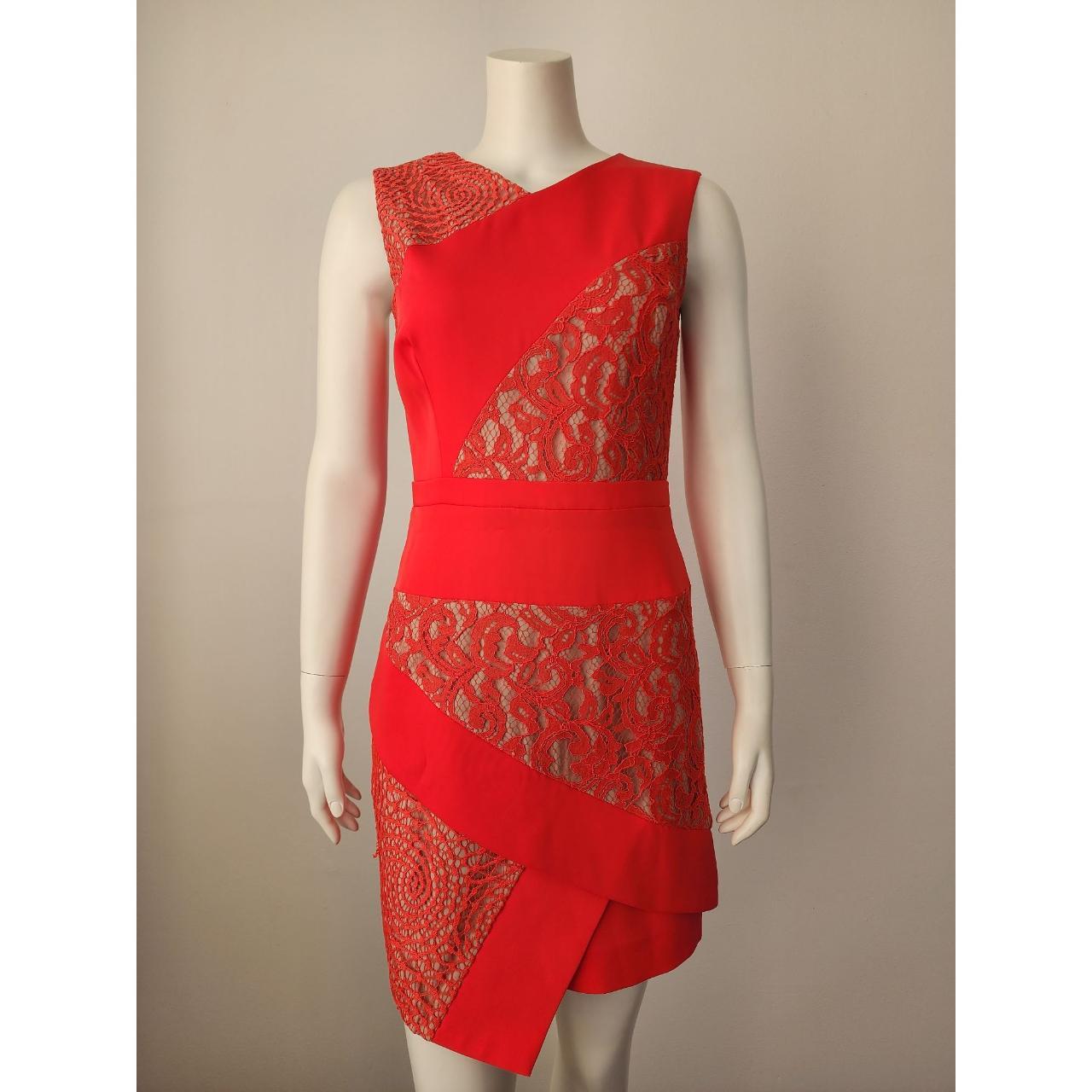 BCBGMaxazria Dalia red tan lace sheath dress Size Depop