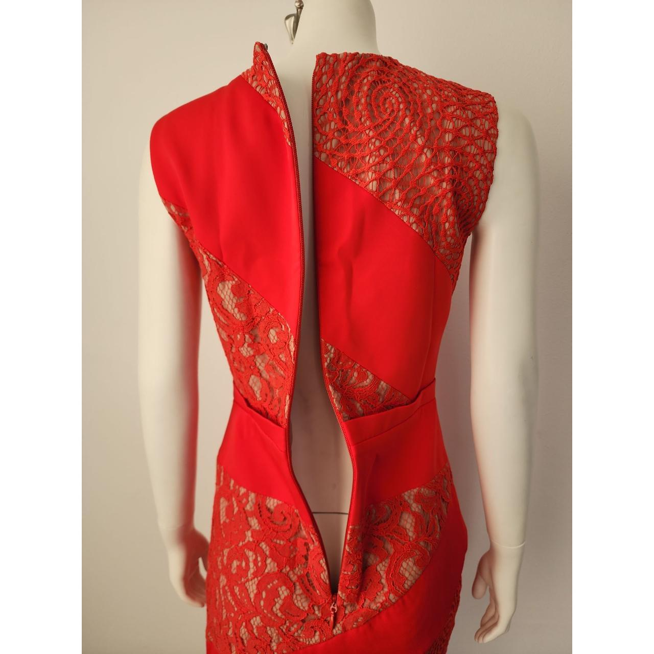 BCBGMaxazria Dalia red tan lace sheath dress Size