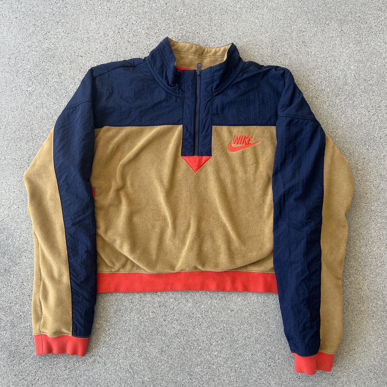 Vintage Nike Brown/Navy Label Fleece-Style 1/4 Zip | Depop