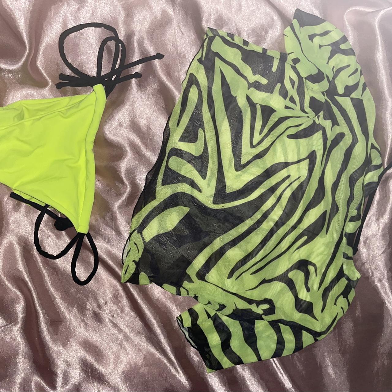 Neon green bikini and top 3 piece Size small - Depop