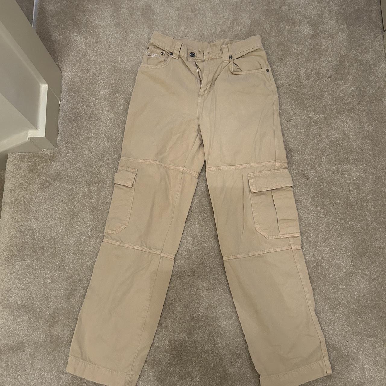 kickers women’s beige cargo trousers size 26- ... - Depop