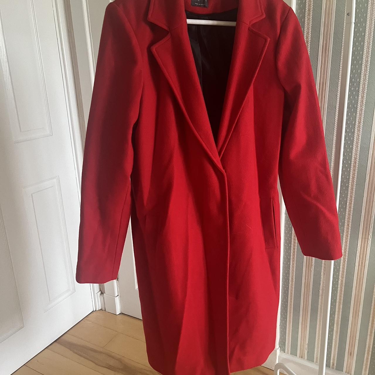 Primark beautiful red long coat with black buttons... - Depop