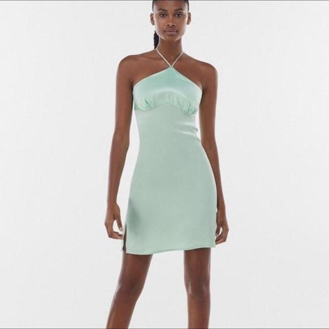 Halter neck mint green satin dress from Bershka. Depop