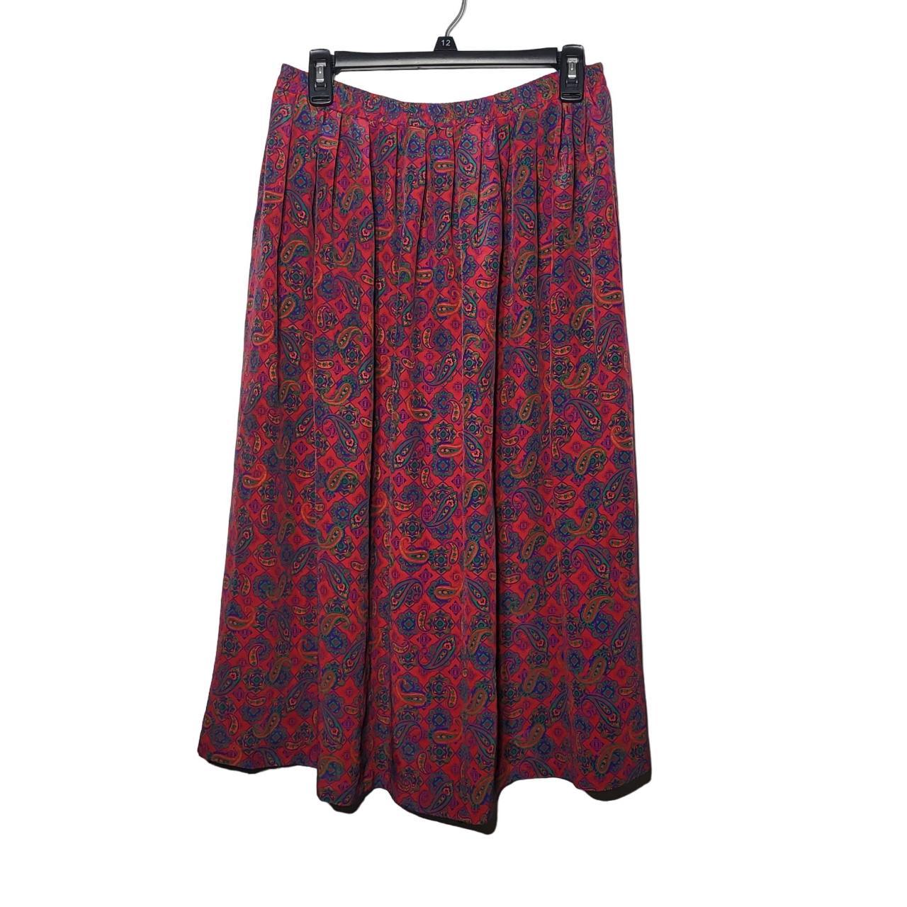 Leslie Fay Women's Red and Blue Skirt | Depop