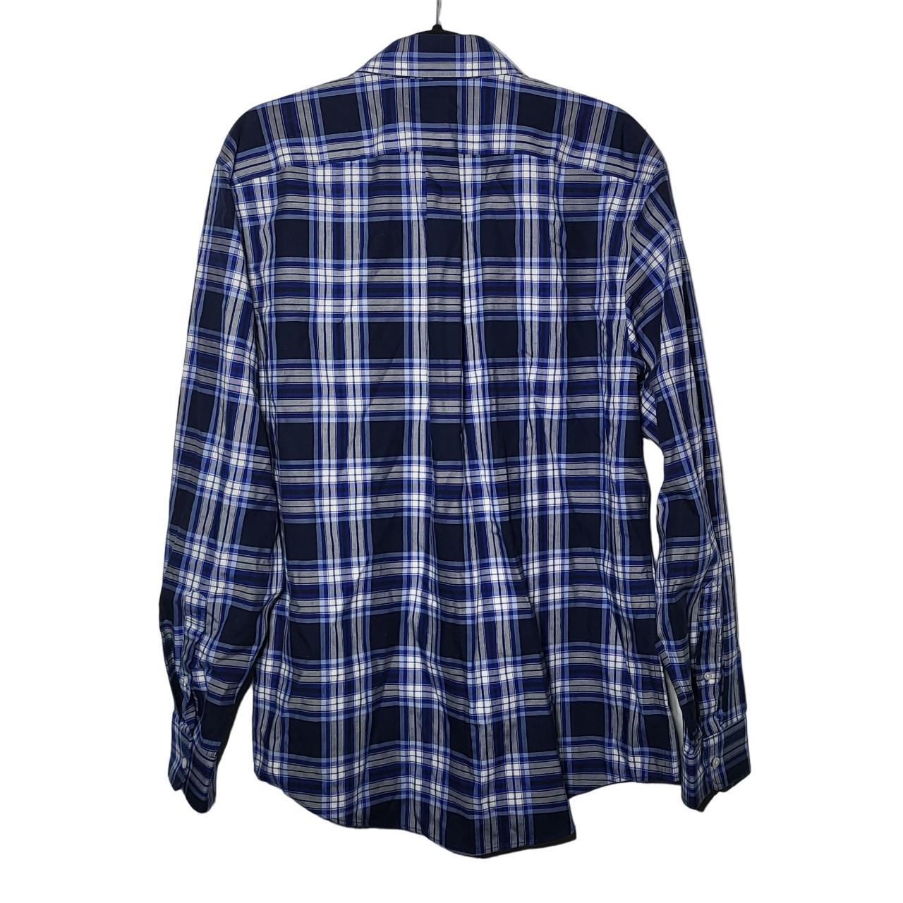 Land's End Men's Plaid Button-Down Blue Shirt... - Depop