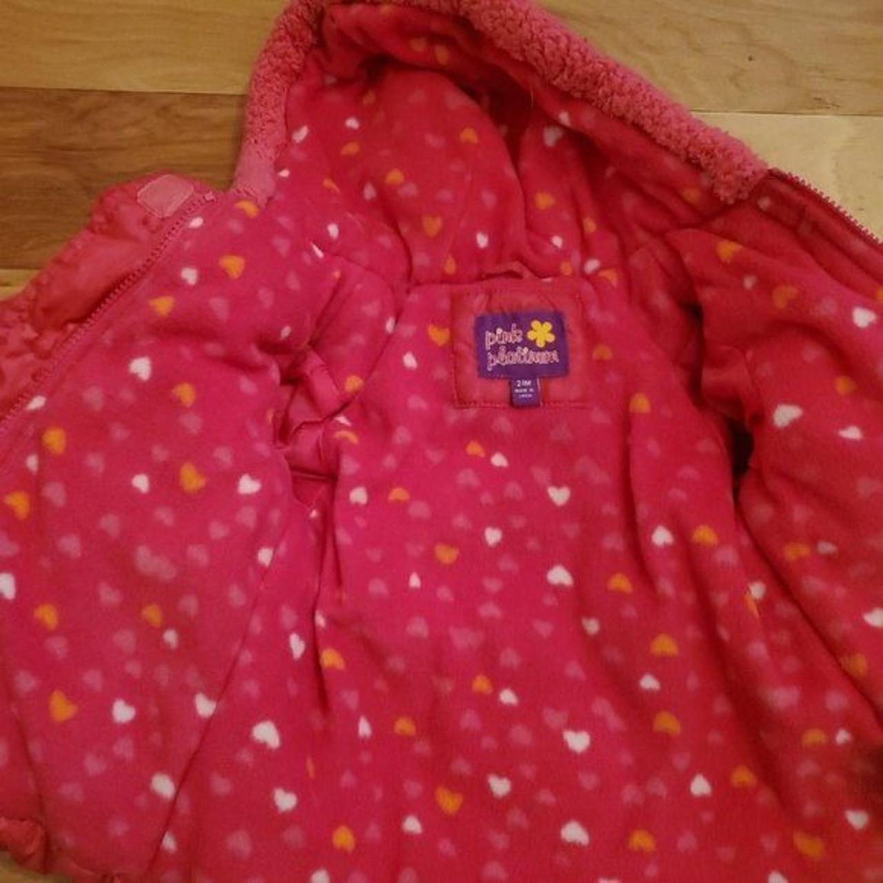 Pink Platinum Fleece Lined Puffer Coat with Hearts... Depop