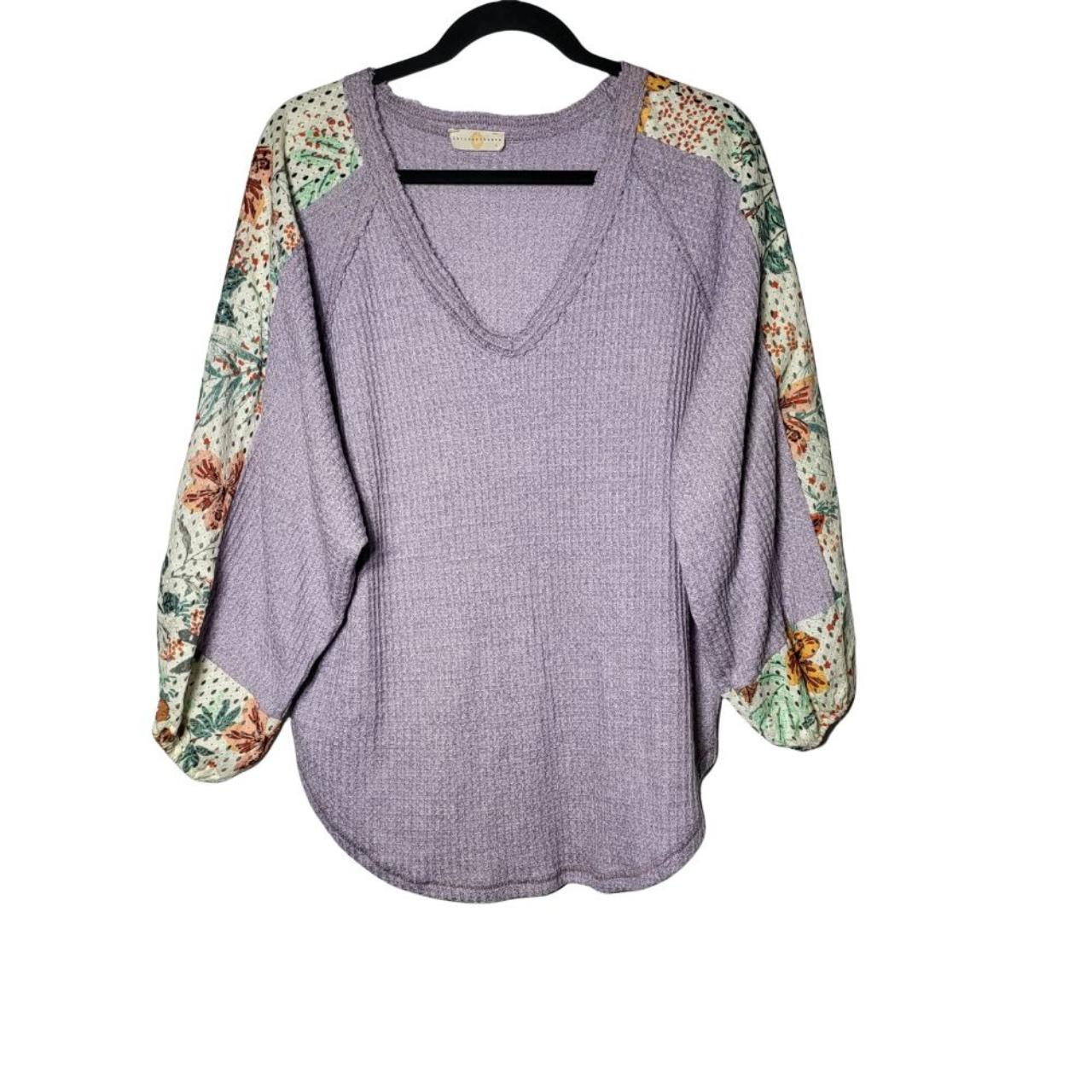 Chrysanthemum Floral Lace Balloon Sleeve Waffle Knit... Depop