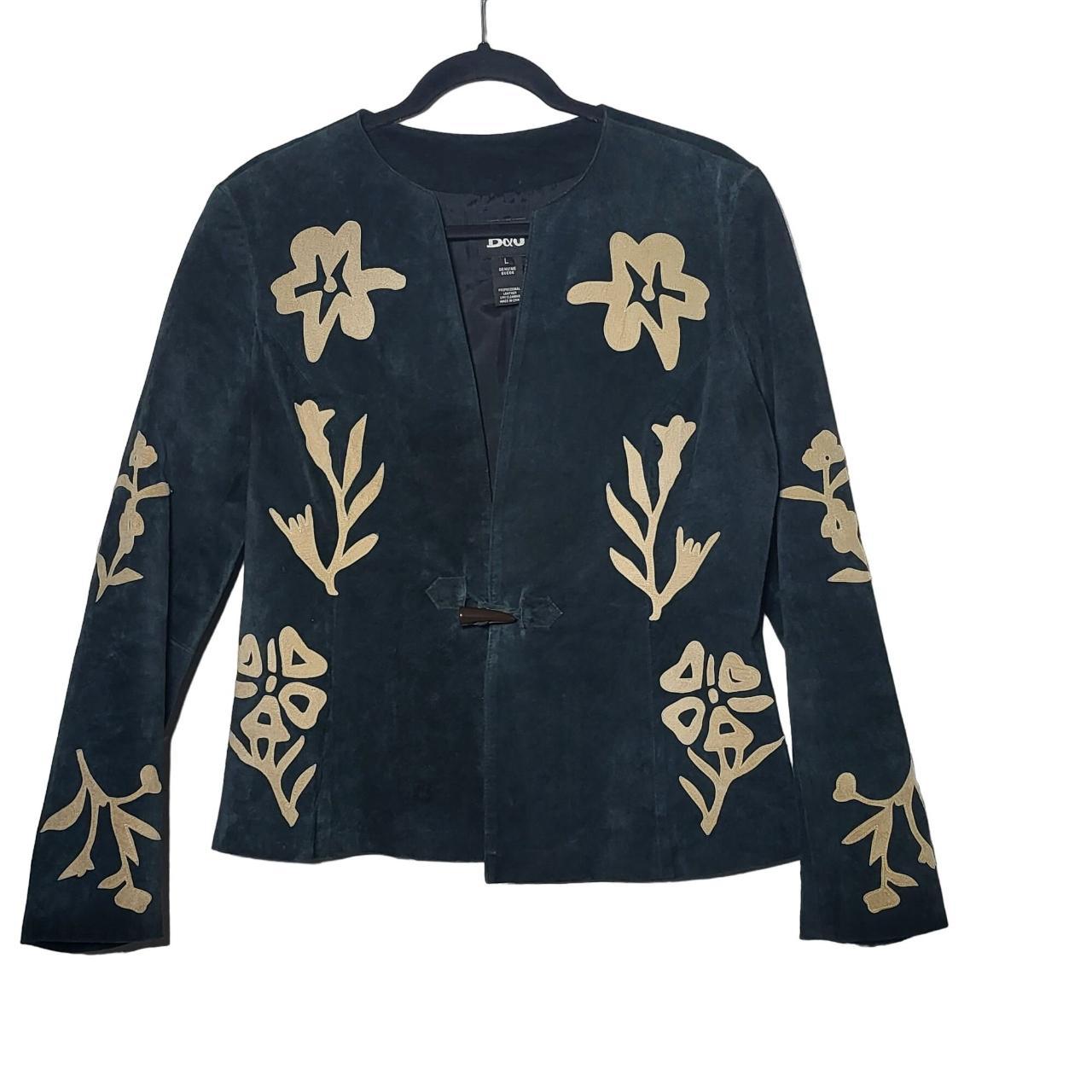 B&J Women's Genuine Suede Blacks Jacket with Floral... - Depop