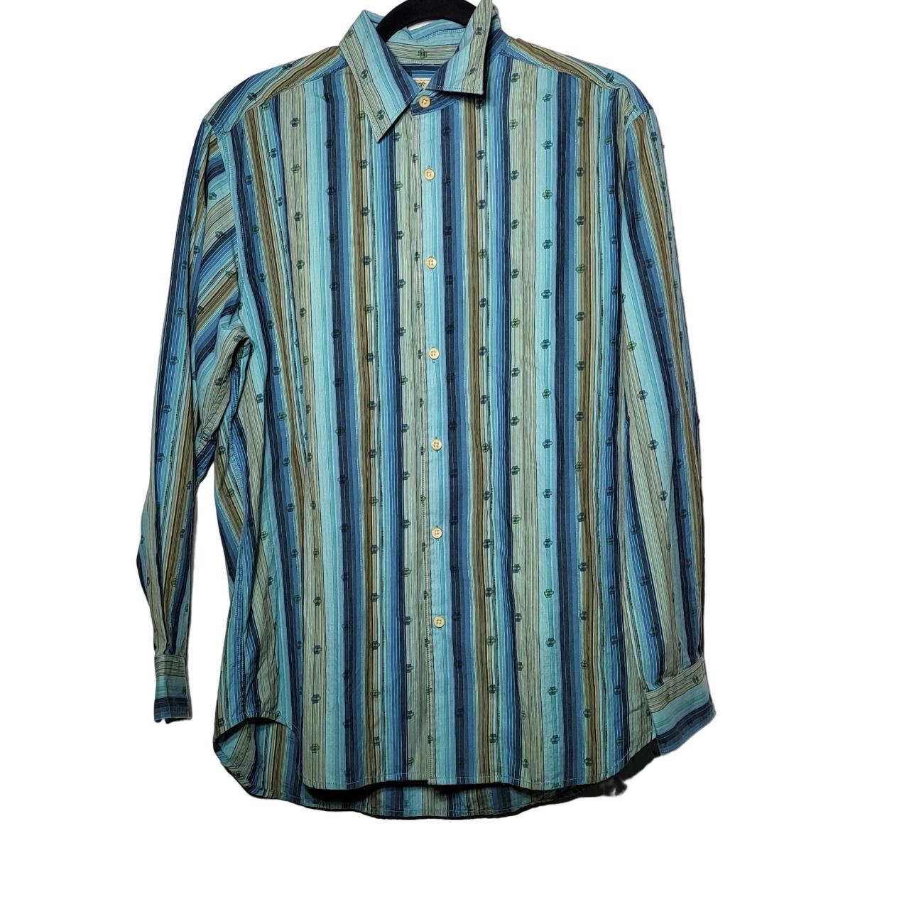 Tommy Bahama Men's Blue and Yellow Shirt | Depop